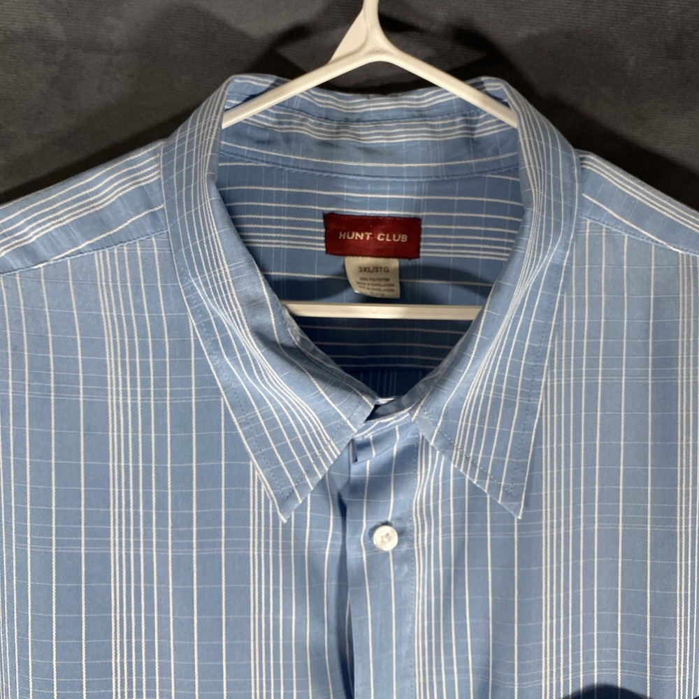 Hunt Club Men's Size 3XL Blue Striped Button Down Shirt Short Sleeve Preppy